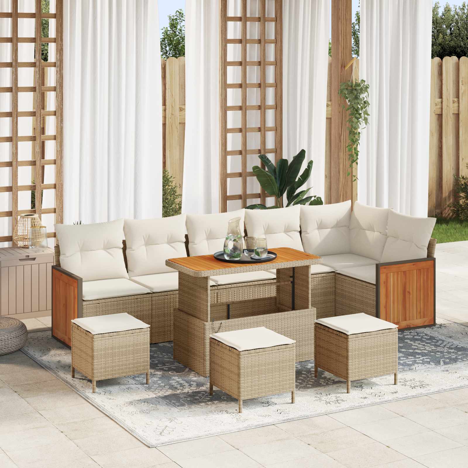 Set Divano da Giardino con cuscino 10 pcs Beige e Crema | homemem39