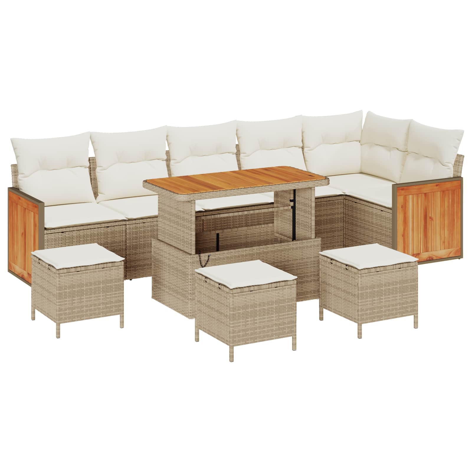 Set Divano da Giardino con cuscino 10 pcs Beige e Crema | homemem39