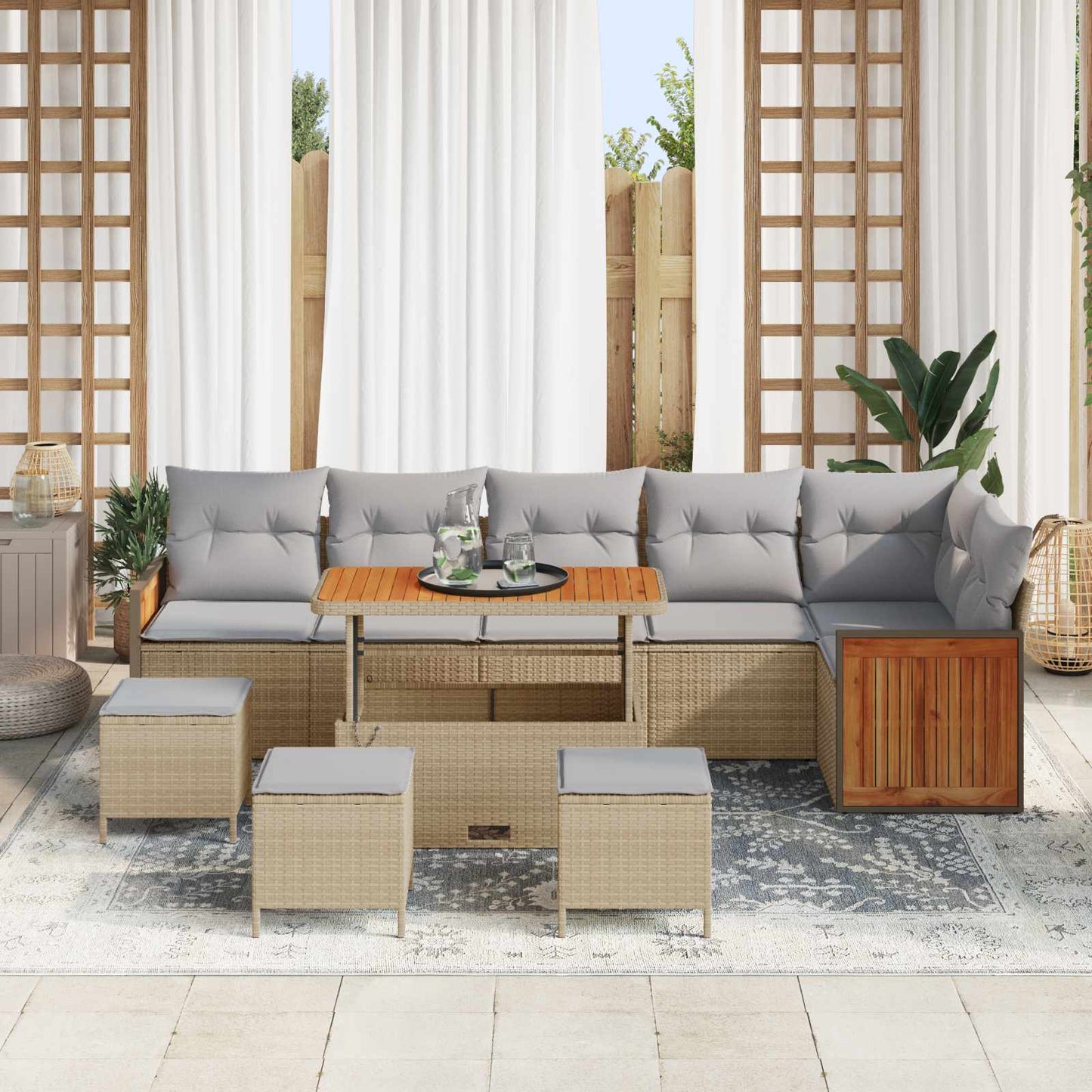 Set Divano da Giardino con cuscino 10 pcs Beige e Grigio Chiaro | homemem39