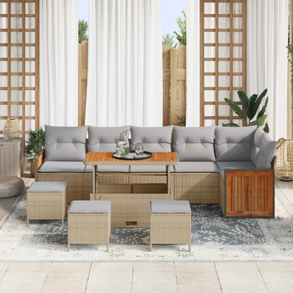 Set Divano da Giardino con cuscino 10 pcs Beige e Grigio Chiaro | homemem39