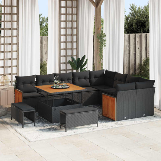 Set Divano da Giardino 12 pz 12-Numero di posti Nero