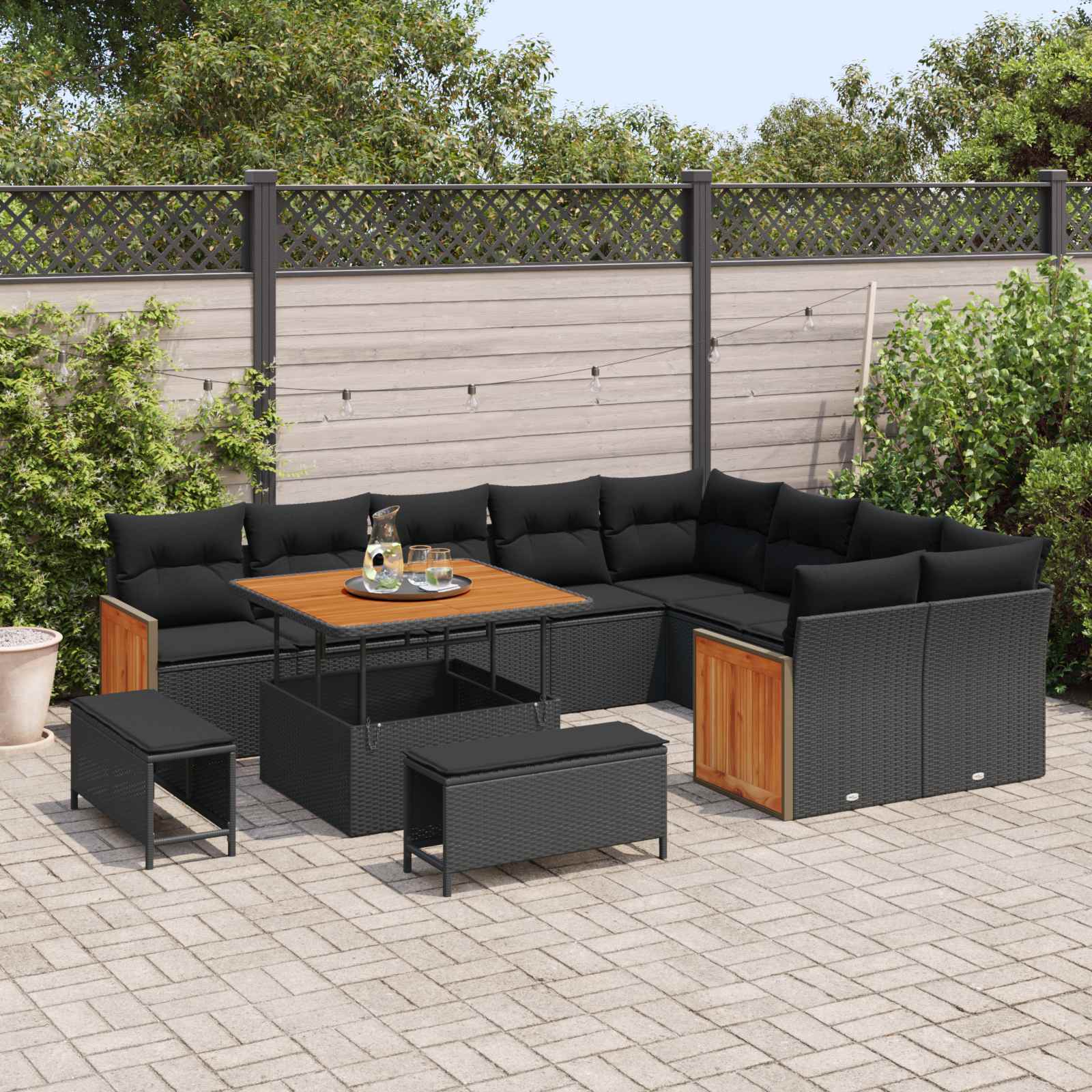 Set Divano da Giardino con cuscino 12 pcs Nero | homemem39