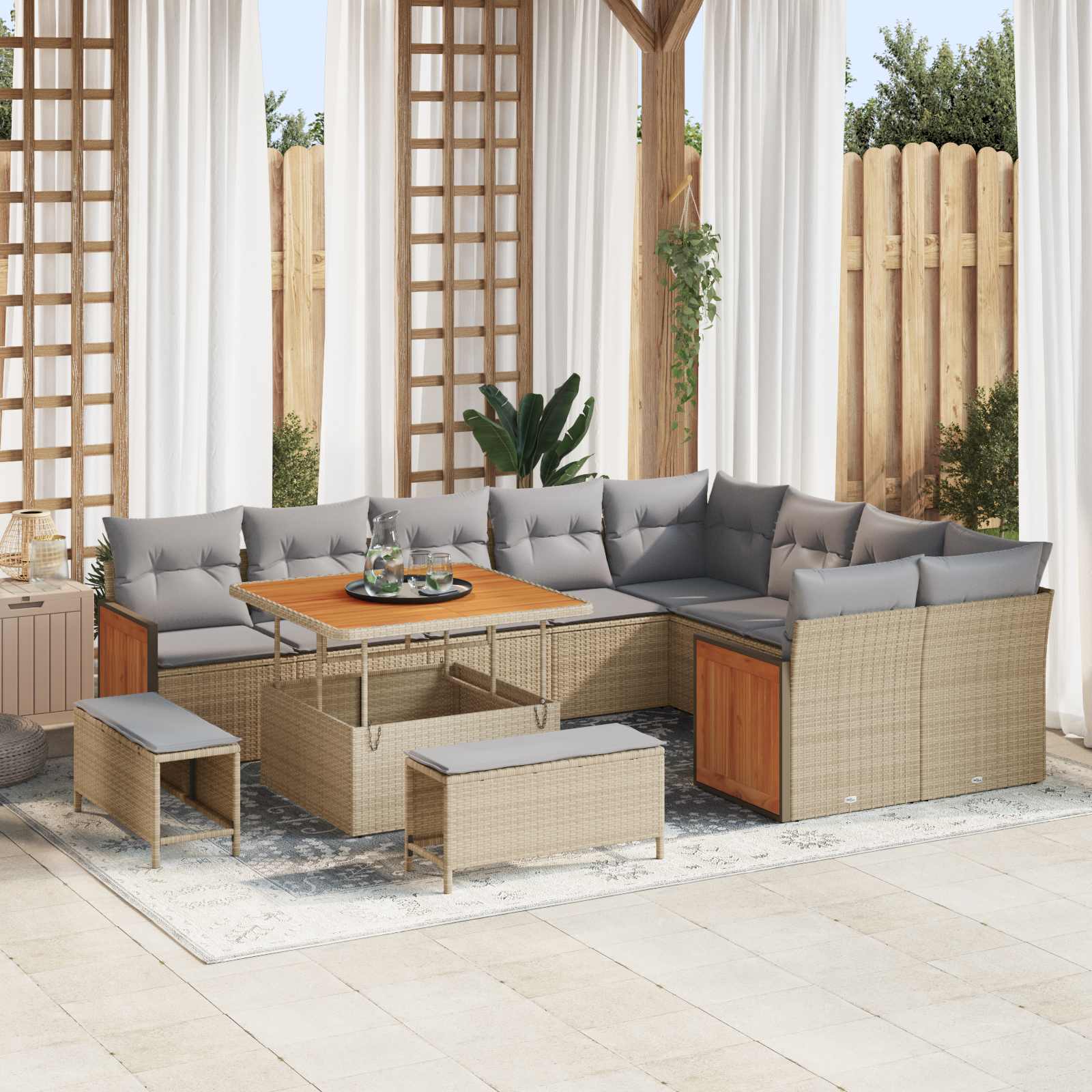 Set Divano da Giardino con cuscino 12 pcs Beige e Grigio Chiaro | homemem39