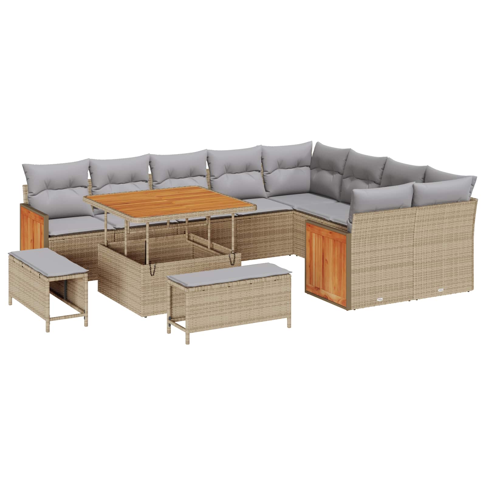 Set Divano da Giardino con cuscino 12 pcs Beige e Grigio Chiaro | homemem39