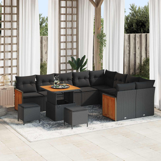 Set Divano da Giardino 12 pz 12-Numero di posti Nero | homemem39