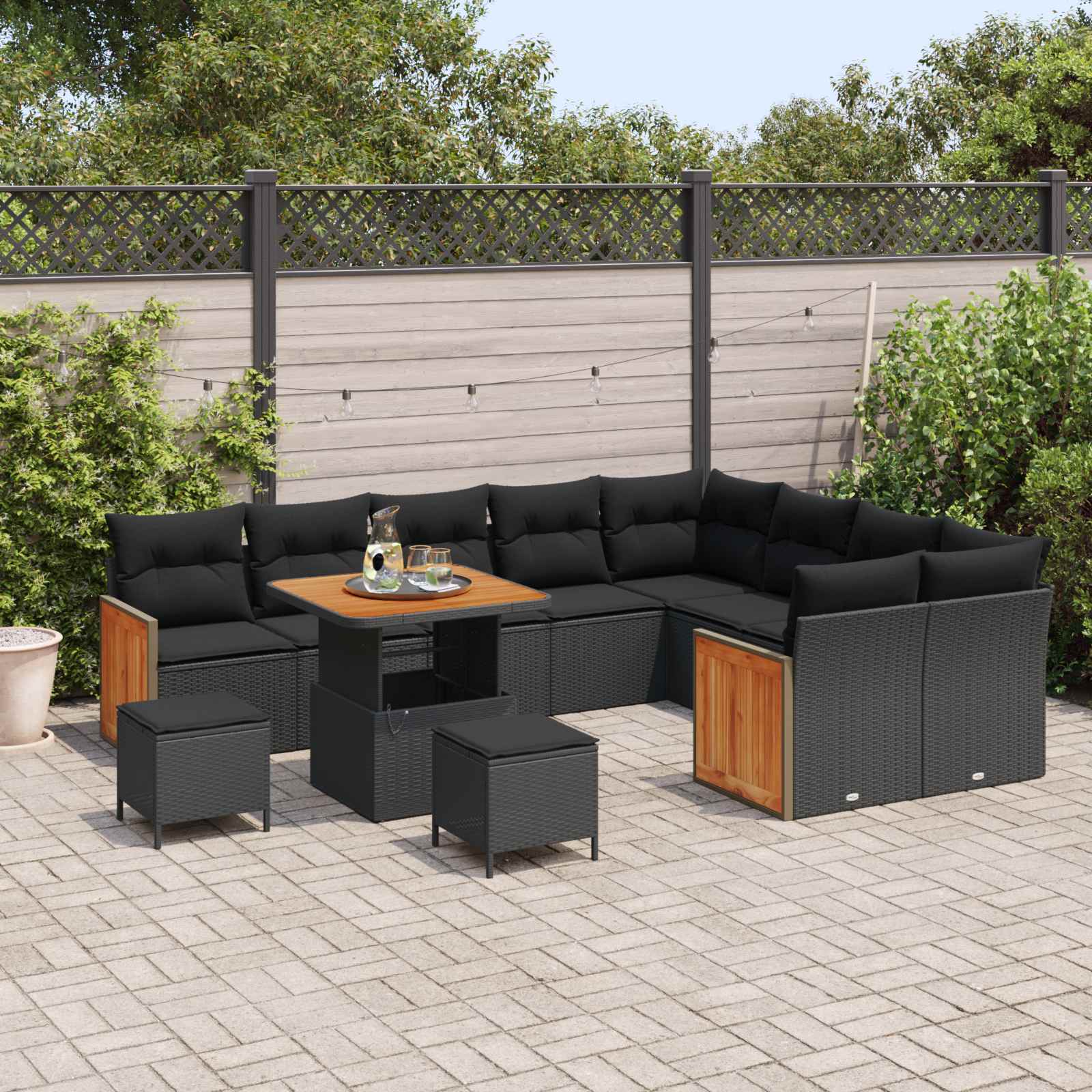 Set Divano da Giardino con cuscino 12 pcs Nero | homemem39