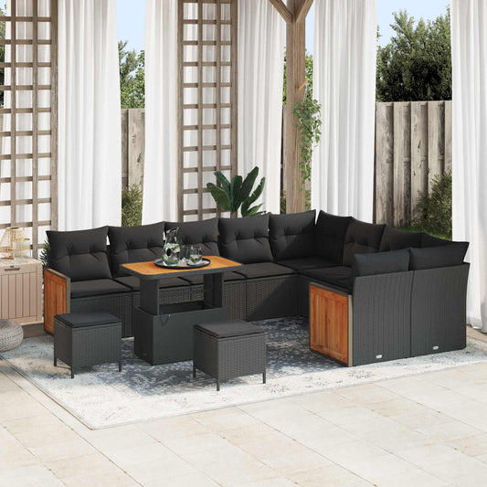 Set Divano da Giardino 12 pz 12-Numero di posti Nero