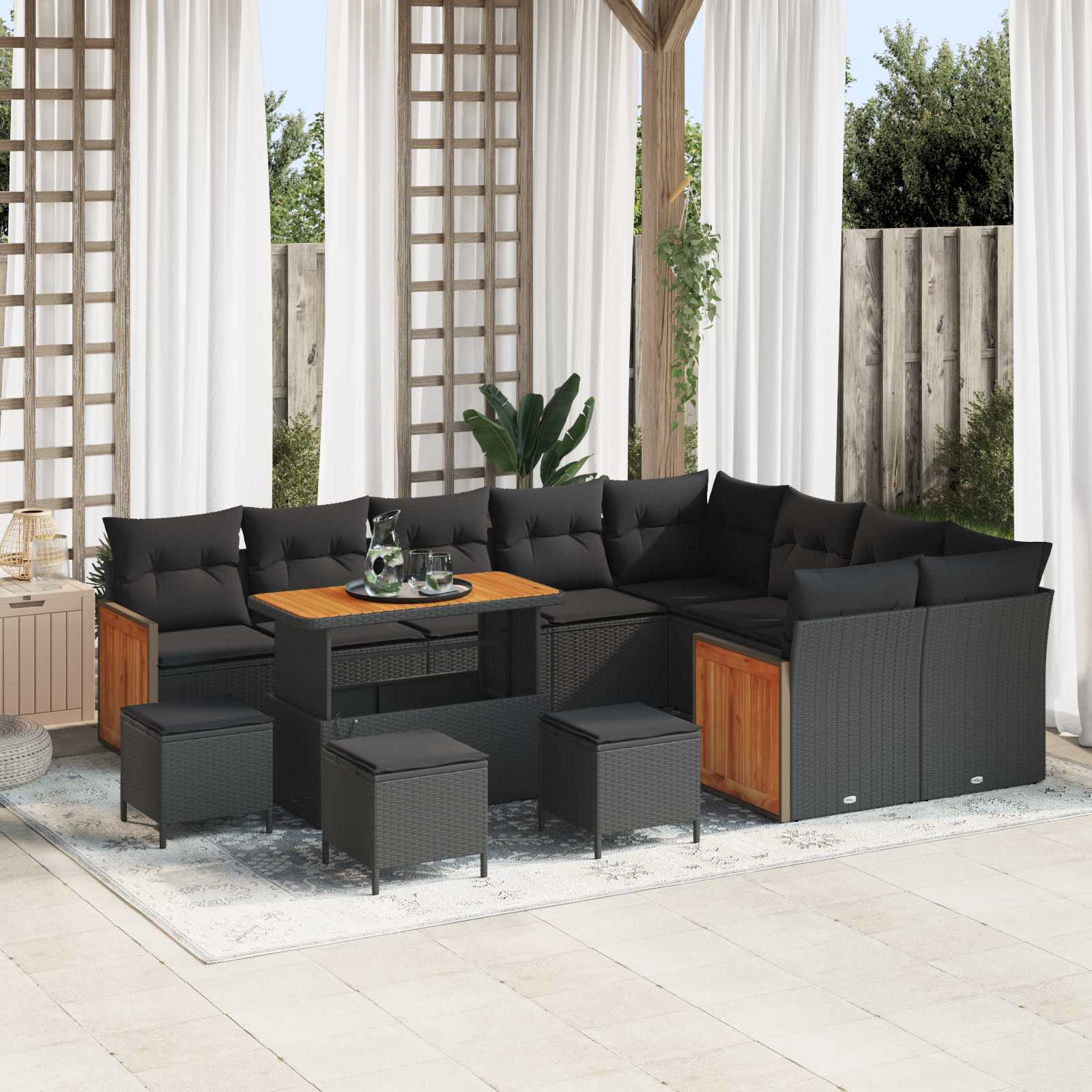 Set Divano da Giardino con cuscino 13 pcs Nero | homemem39