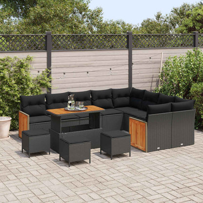 Set Divano da Giardino con cuscino 13 pcs Nero | homemem39