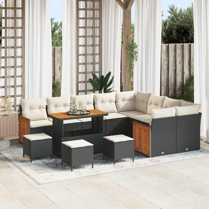 Set Divano da Giardino con cuscino 13 pcs Nero e Crema