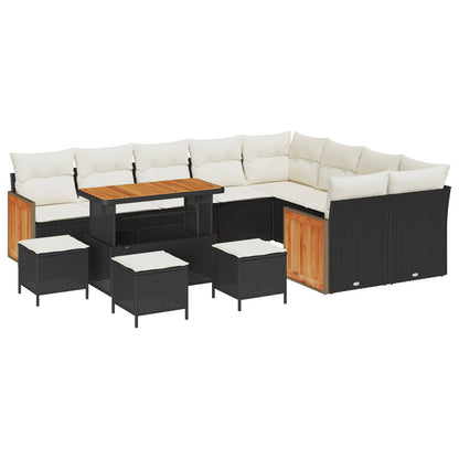 Set Divano da Giardino con cuscino 13 pcs Nero e Crema | homemem39