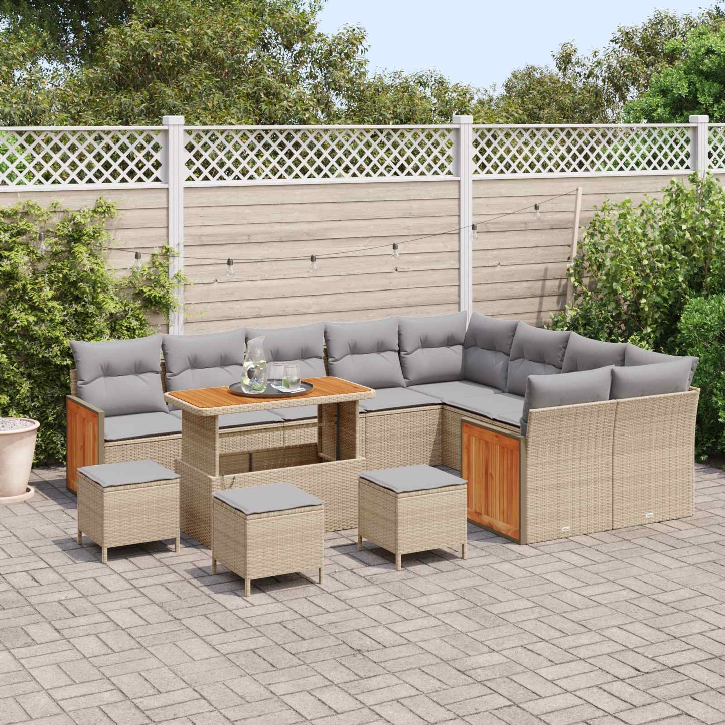 Set Divano da Giardino con cuscino 13 pcs Beige e Grigio Chiaro | homemem39