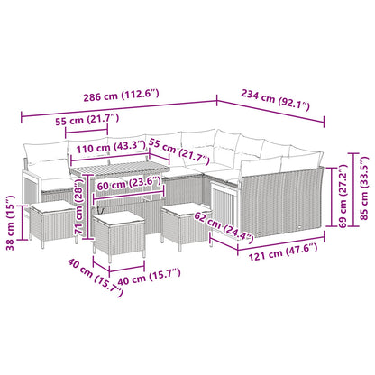 Set Divano da Giardino con cuscino 13 pcs Beige e Grigio Chiaro | homemem39