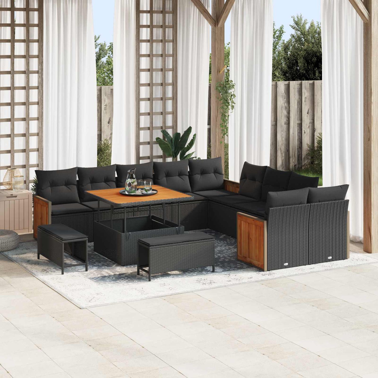 Set Divano da Giardino con cuscino 13 pcs Nero | homemem39