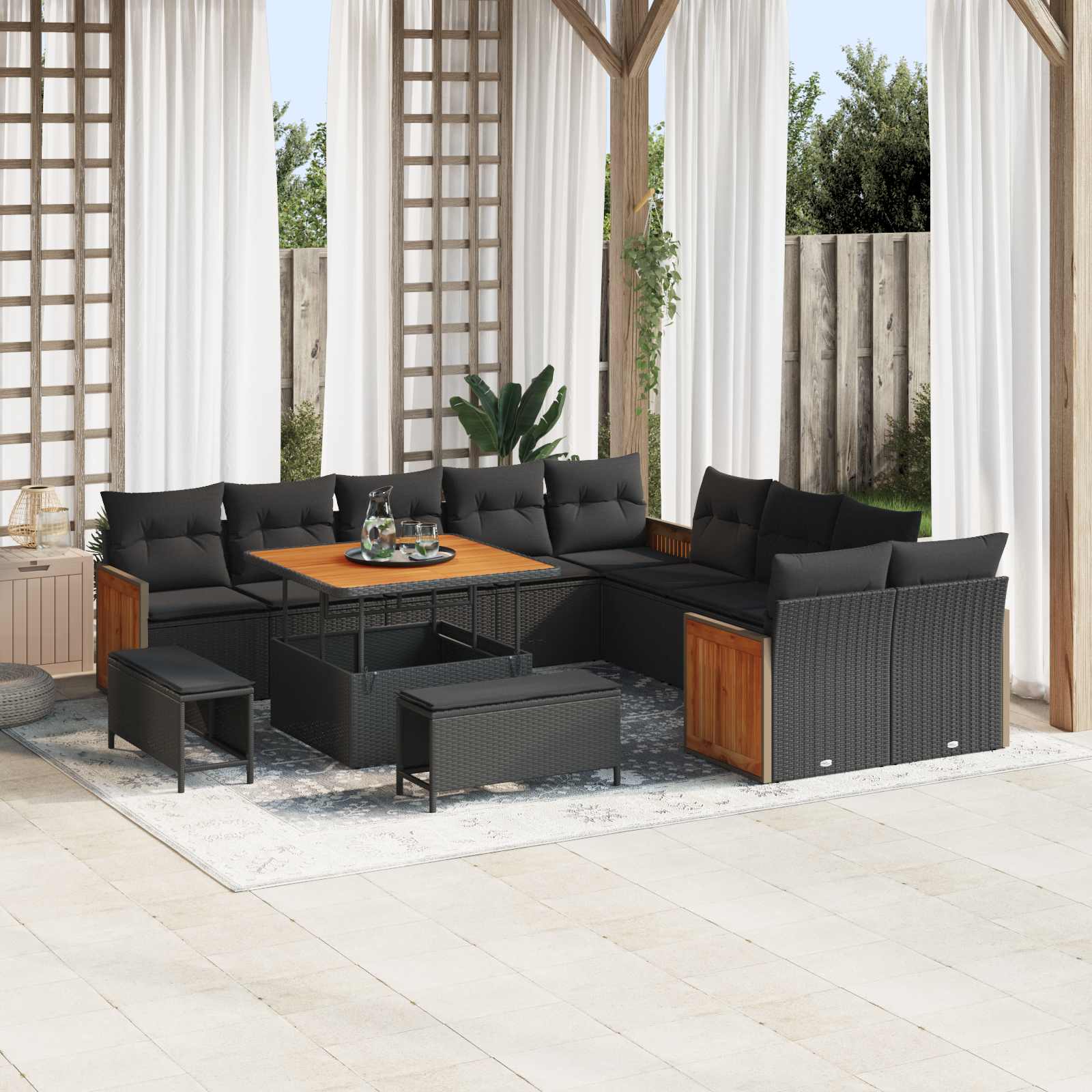 Set Divano da Giardino con cuscino 13 pcs Nero | homemem39