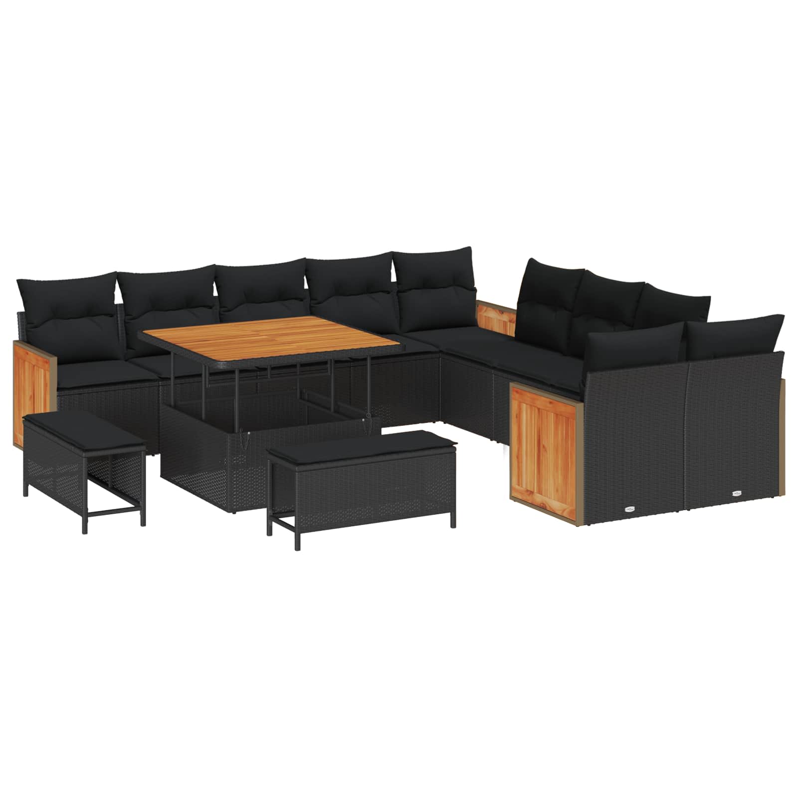 Set Divano da Giardino con cuscino 13 pcs Nero | homemem39