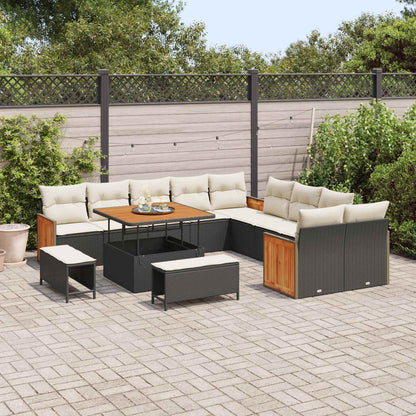Set Divano da Giardino con cuscino 13 pcs Nero e Crema | homemem39