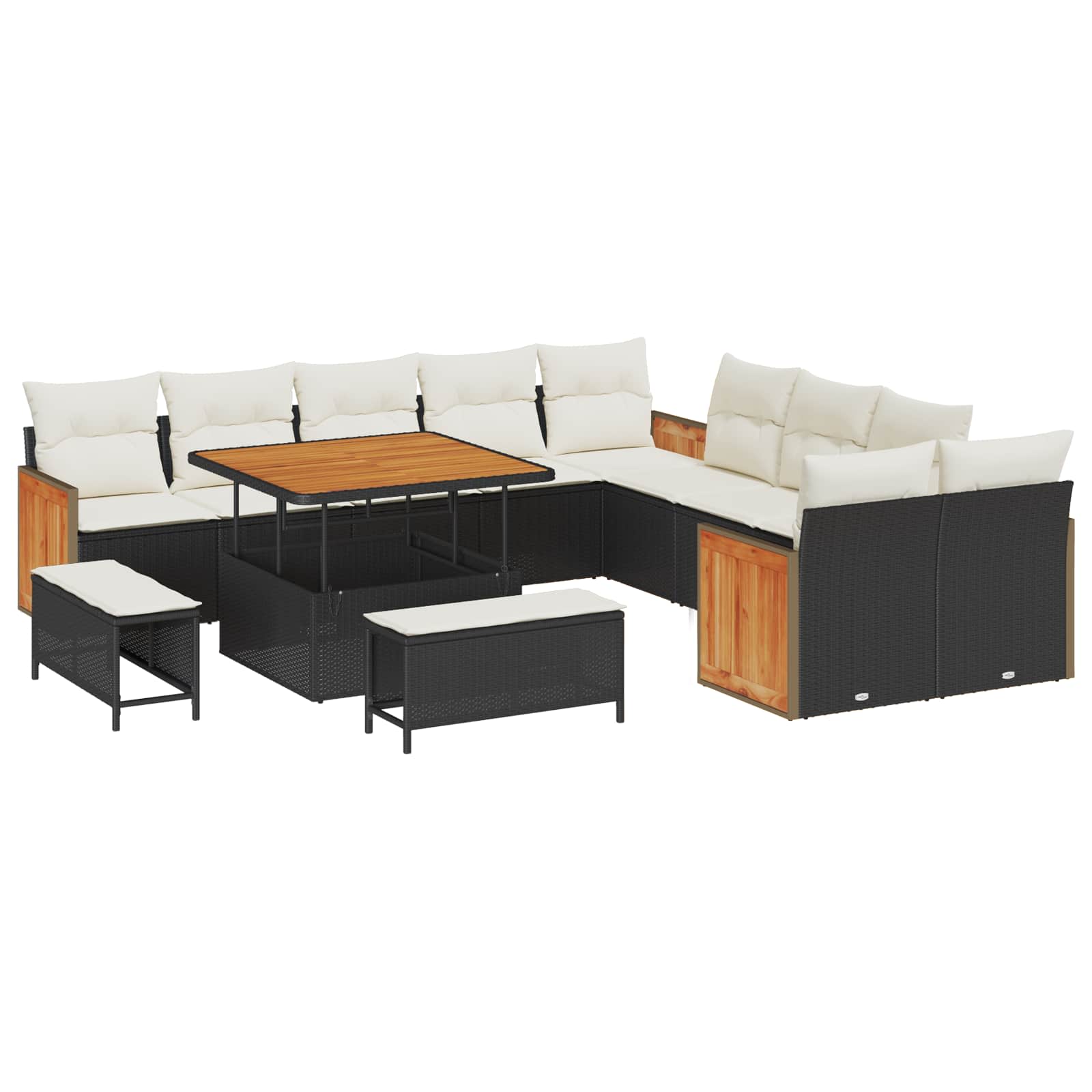 Set Divano da Giardino con cuscino 13 pcs Nero e Crema | homemem39