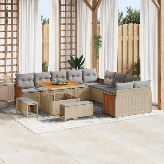Set Divano da Giardino con cuscino 13 pcs Beige e Grigio Chiaro