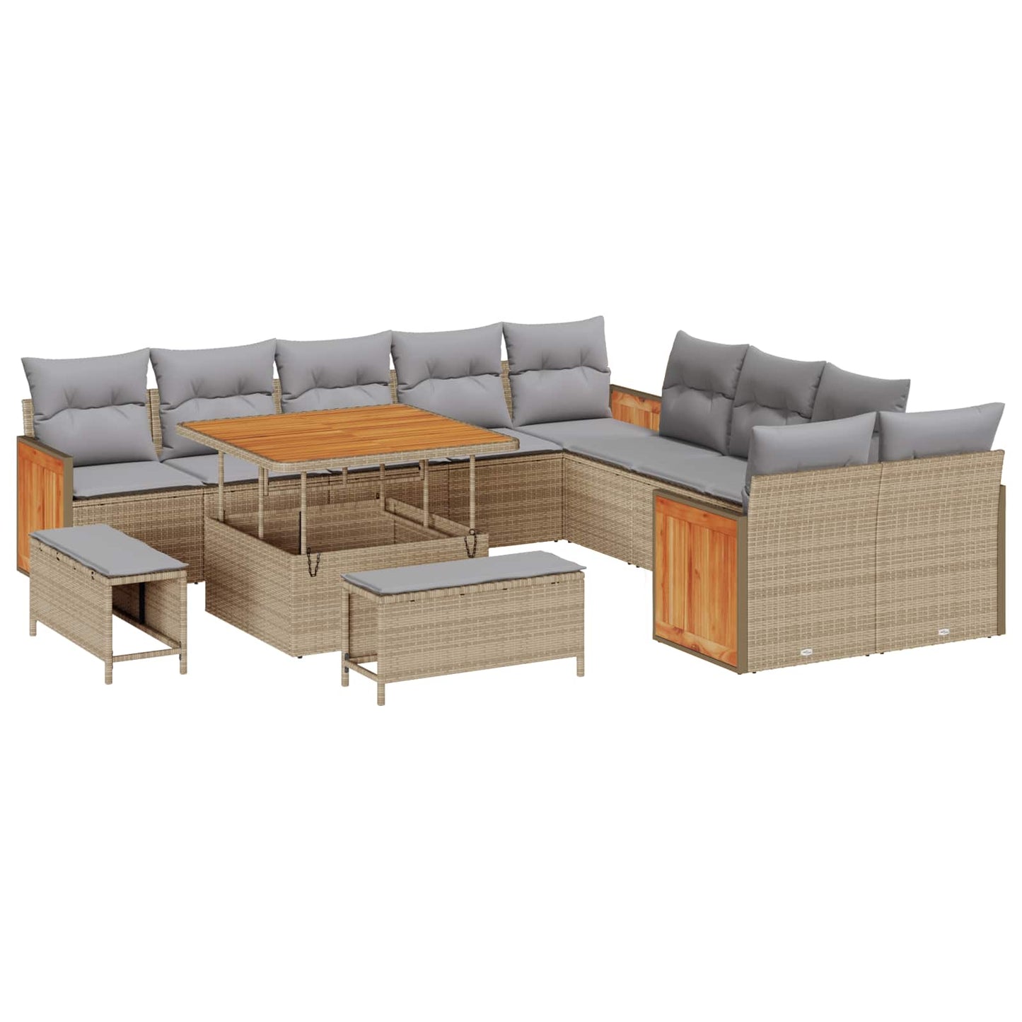 Set Divano da Giardino con cuscino 13 pcs Beige e Grigio Chiaro | homemem39