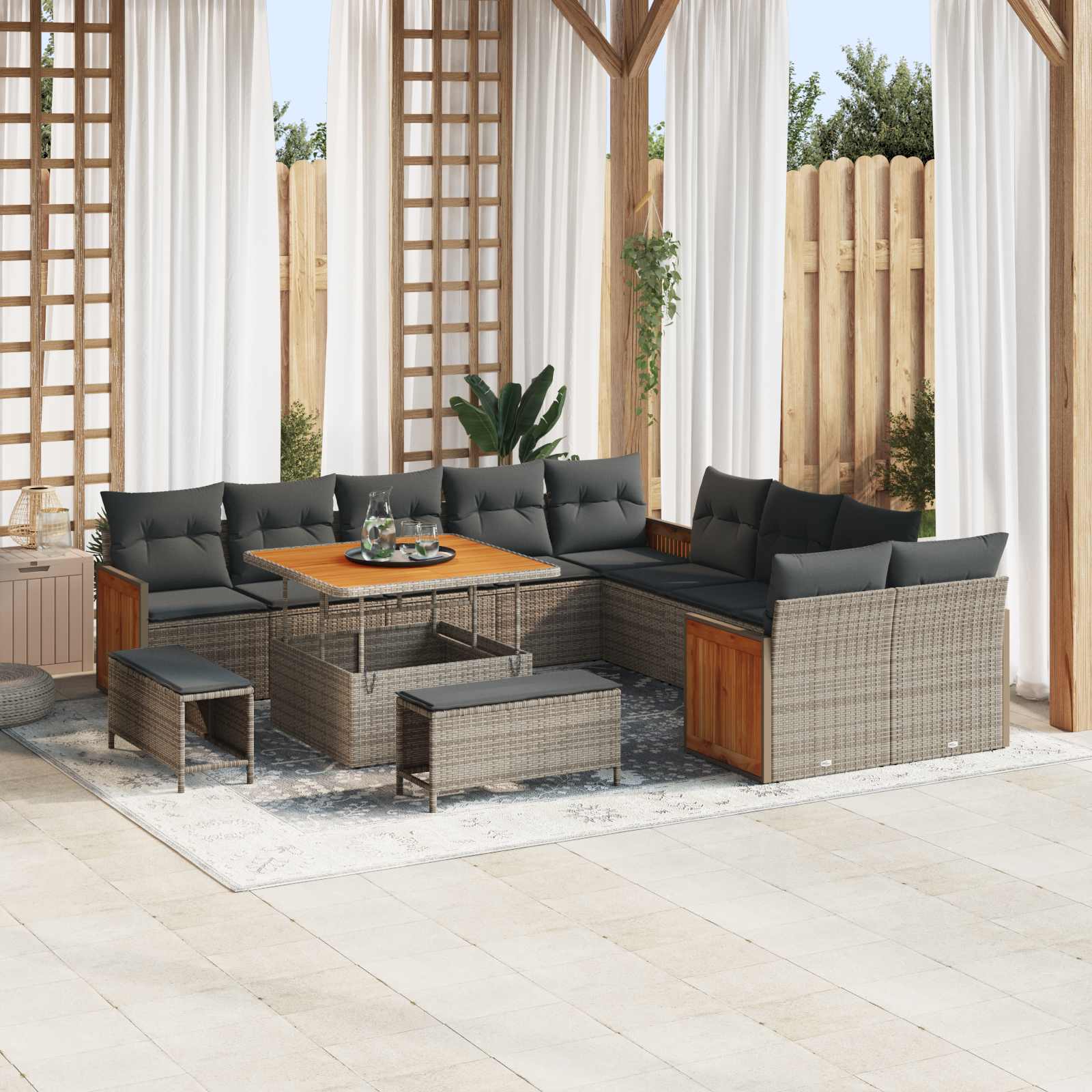 Set Divano da Giardino con cuscino 13 pcs Grigio | homemem39