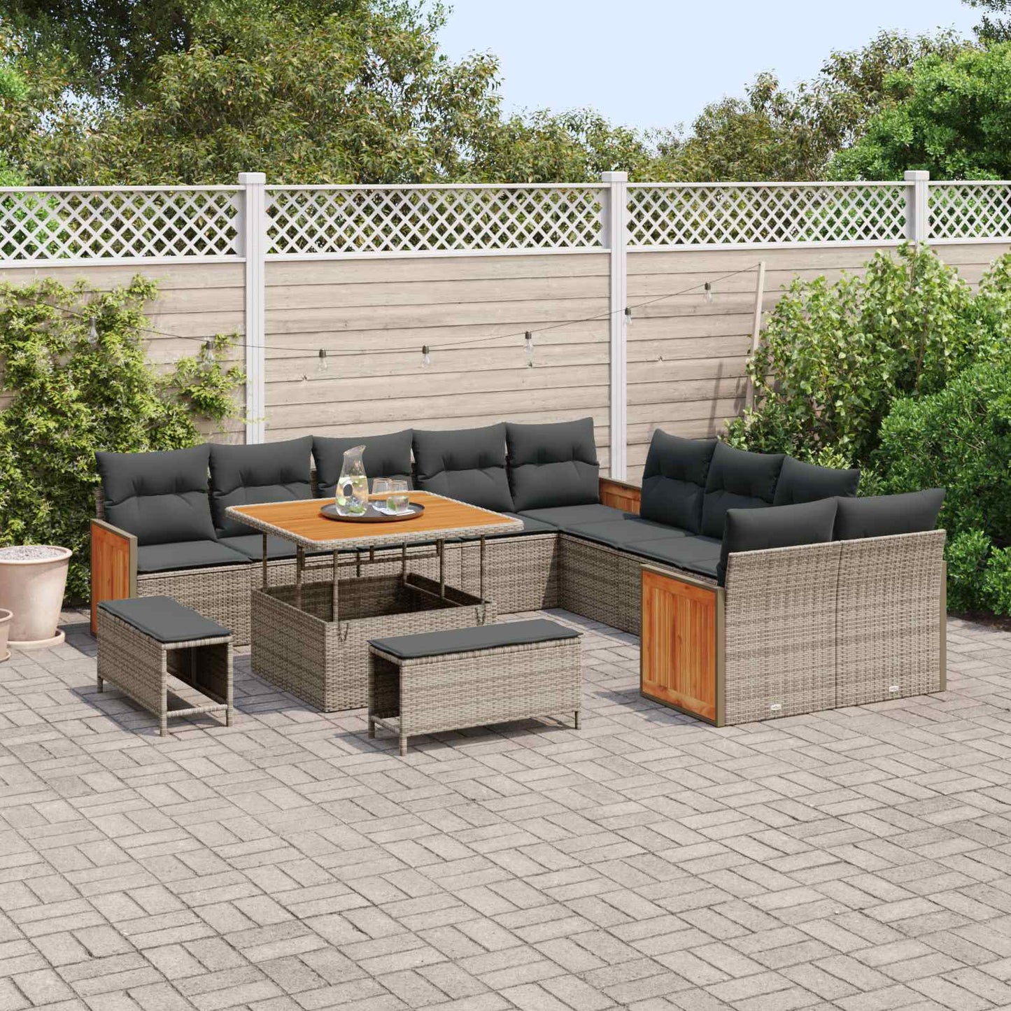 Set Divano da Giardino con cuscino 13 pcs Grigio | homemem39