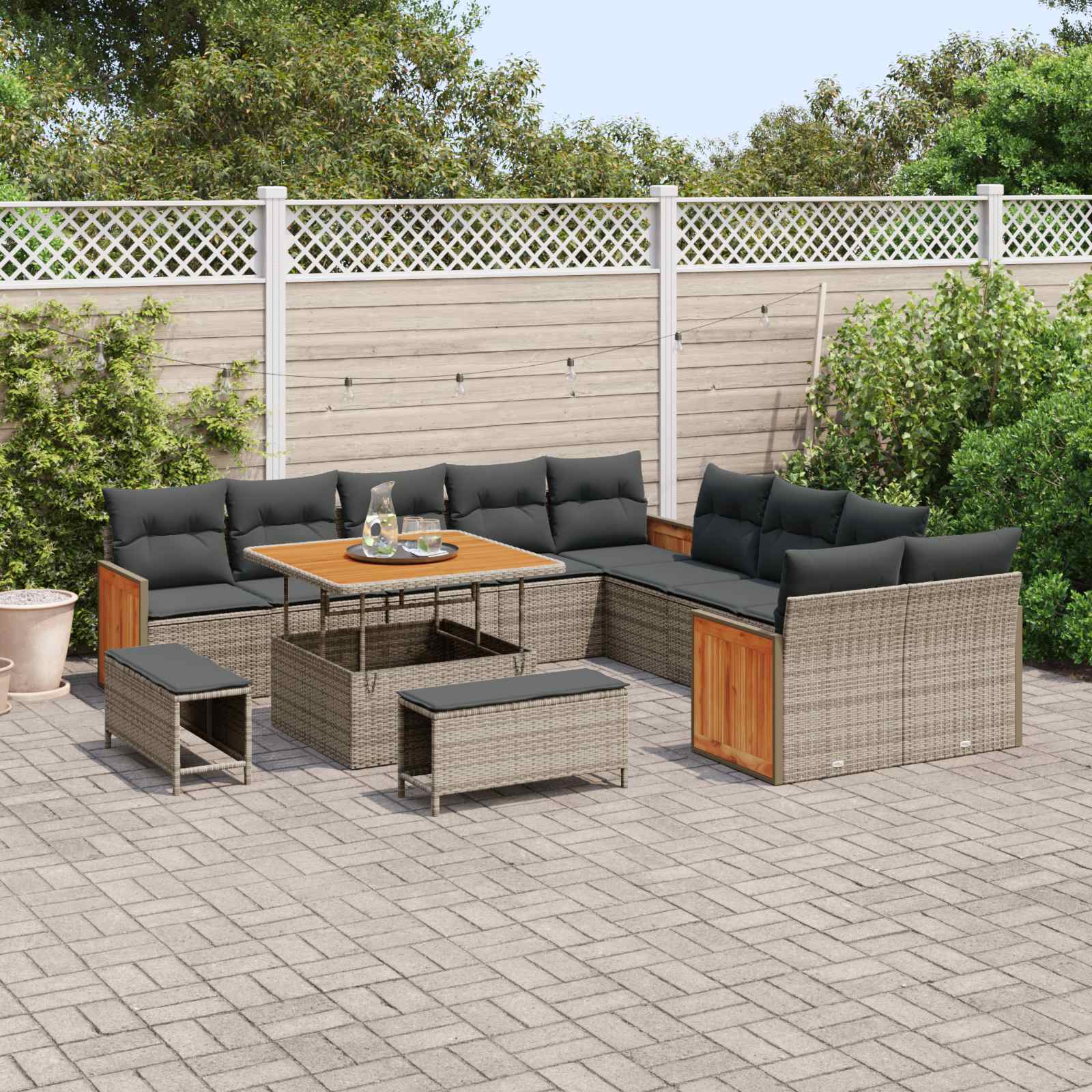 Set Divano da Giardino con cuscino 13 pcs Grigio | homemem39