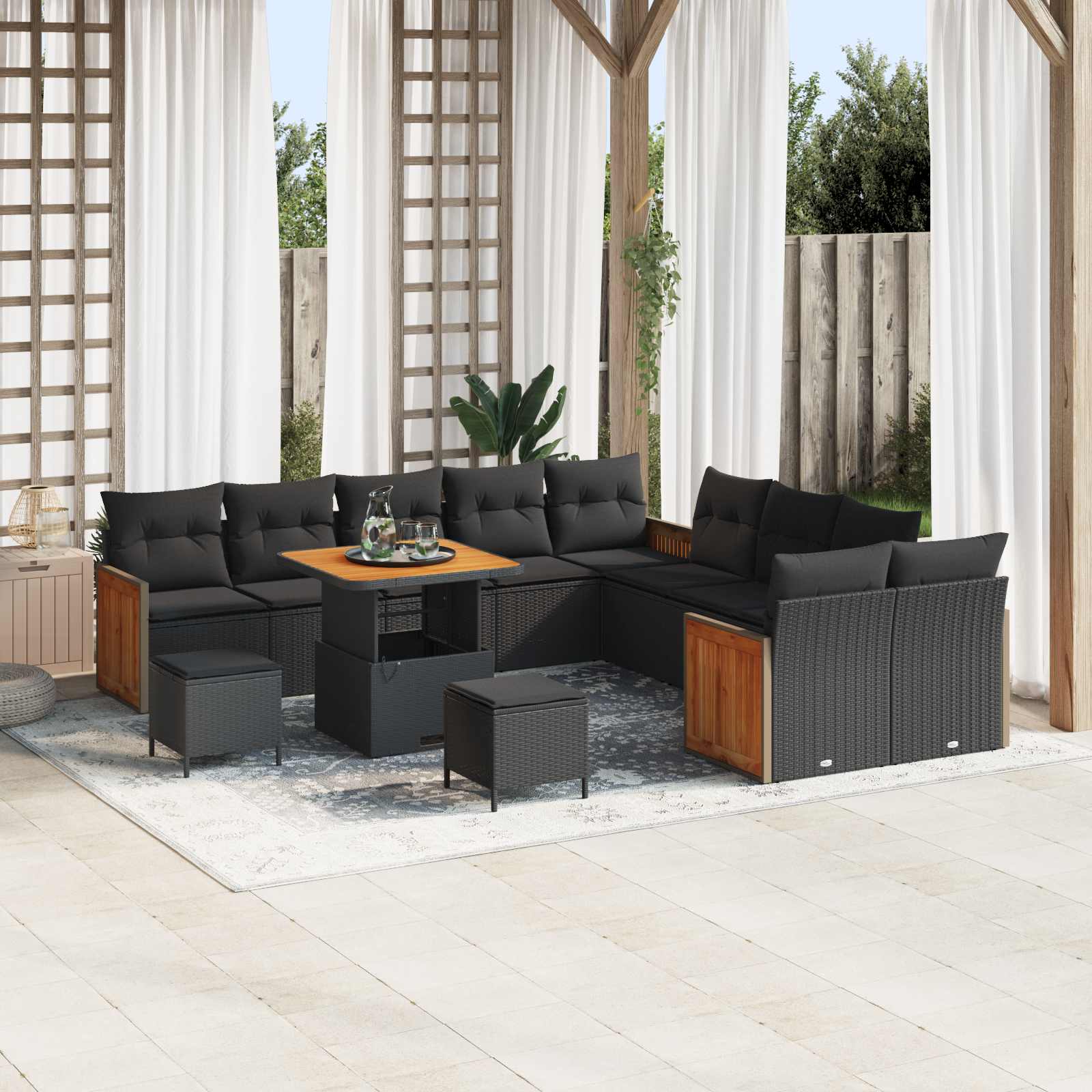 Set Divano da Giardino con cuscino 13 pcs Nero | homemem39