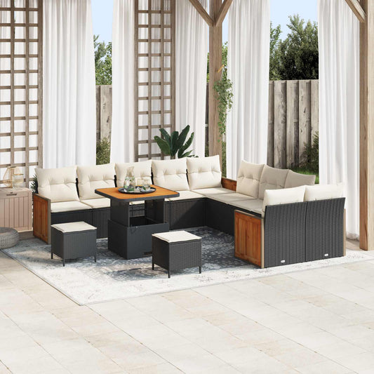 Set Divano da Giardino con cuscino 13 pcs Nero e Crema
