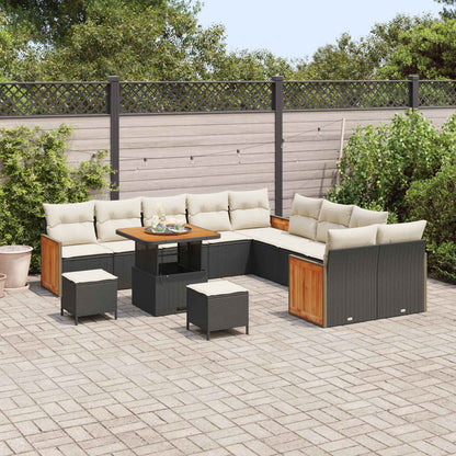 Set Divano da Giardino con cuscino 13 pcs Nero e Crema | homemem39