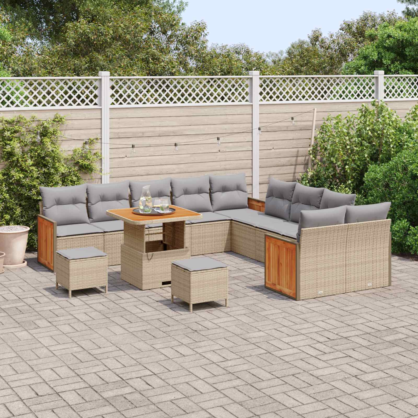 Set Divano da Giardino con cuscino 13 pcs Beige e Grigio Chiaro | homemem39