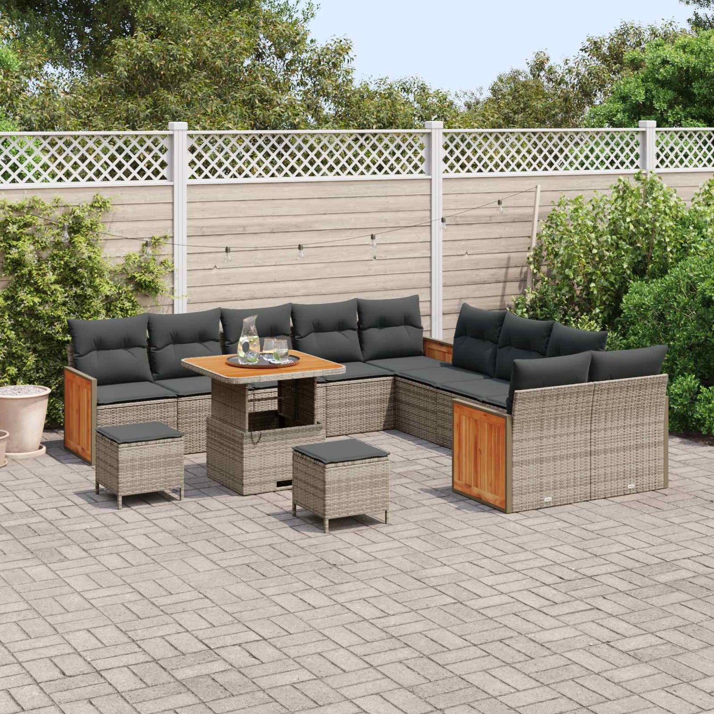 Set Divano da Giardino con cuscino 13 pcs Grigio | homemem39