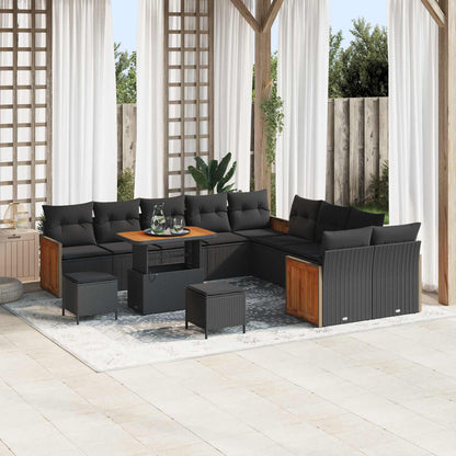 Set Divano da Giardino con cuscino 13 pcs Nero | homemem39