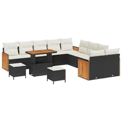 Set Divano da Giardino con cuscino 13 pcs Nero e Crema | homemem39