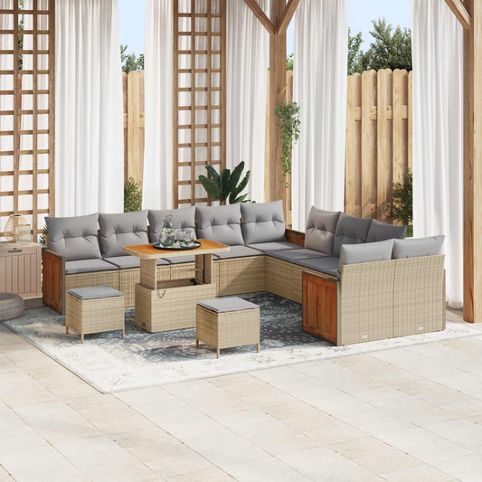 Set Divano da Giardino con cuscino 13 pcs Beige e Grigio Chiaro