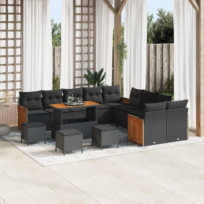 Set Divano da Giardino con cuscino 14 pcs Nero | homemem39