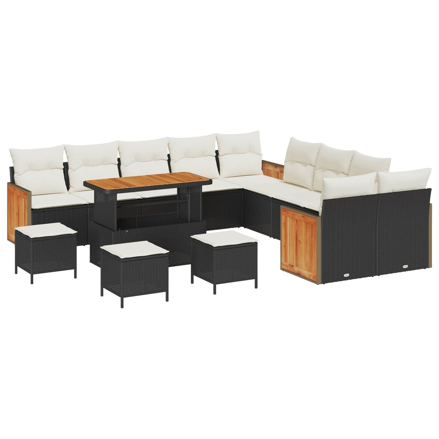Set Divano da Giardino con cuscino 14 pcs Nero e Crema | homemem39