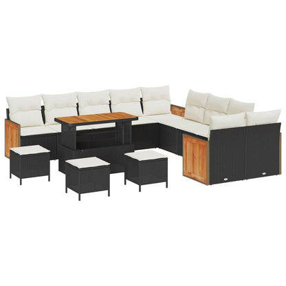 Set Divano da Giardino con cuscino 14 pcs Nero e Crema | homemem39