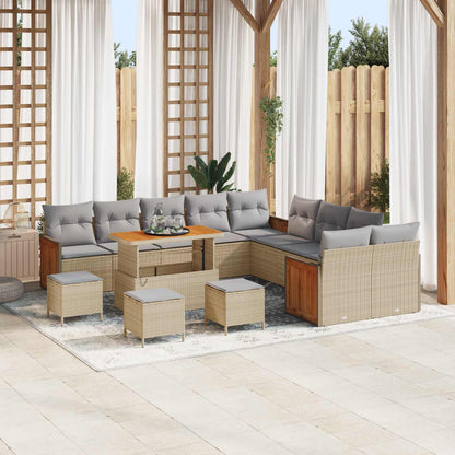 Set Divano da Giardino con cuscino 14 pcs Beige e Grigio Chiaro | homemem39