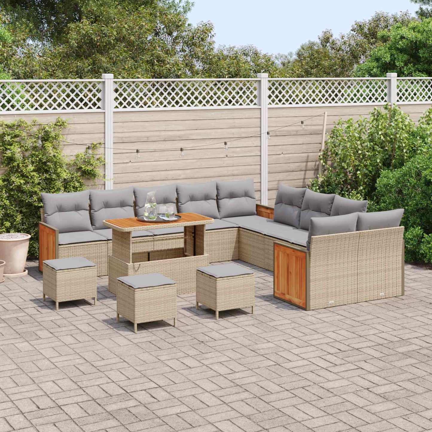 Set Divano da Giardino con cuscino 14 pcs Beige e Grigio Chiaro | homemem39