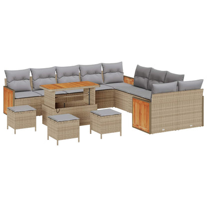 Set Divano da Giardino con cuscino 14 pcs Beige e Grigio Chiaro | homemem39