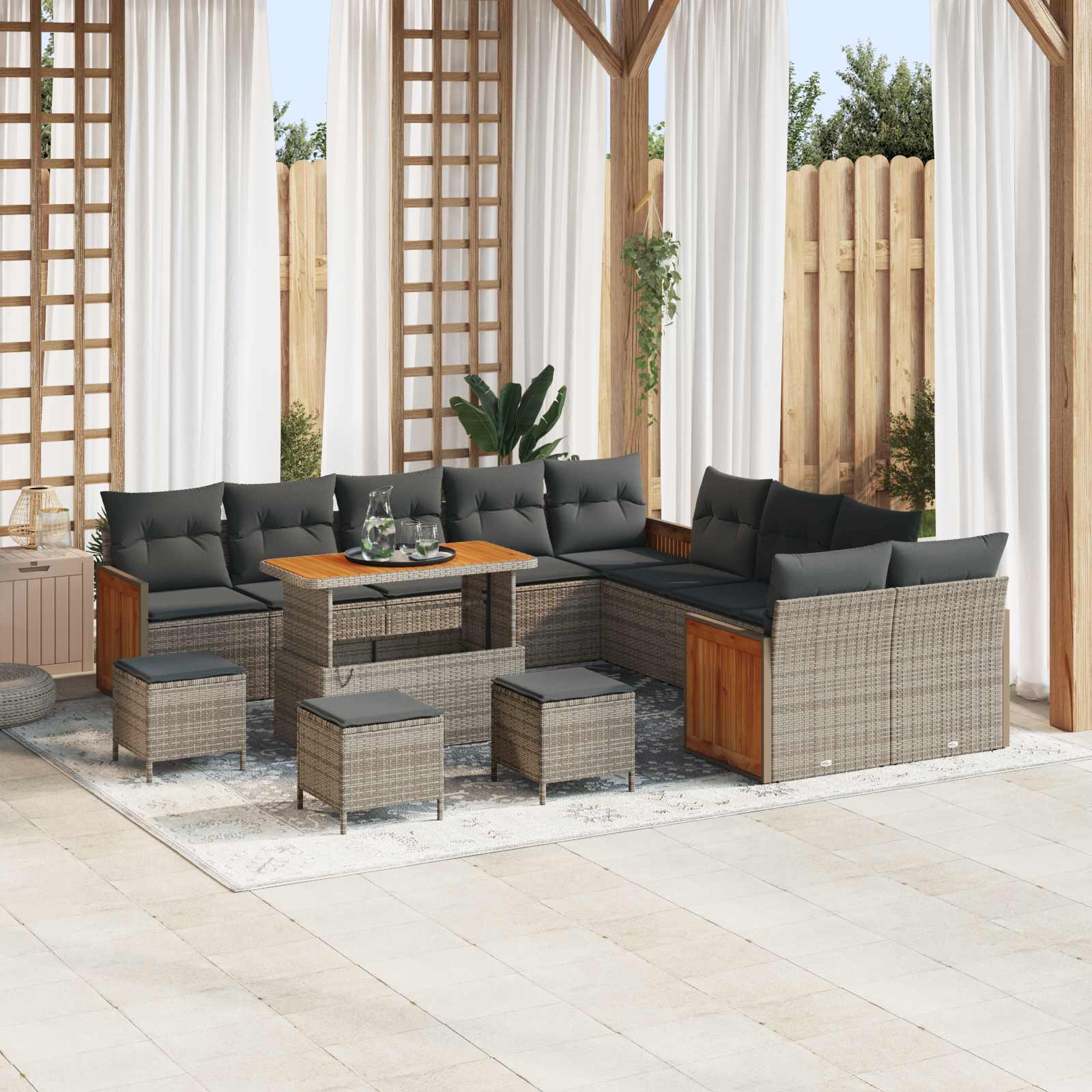 Set Divano da Giardino con cuscino 14 pcs Grigio | homemem39