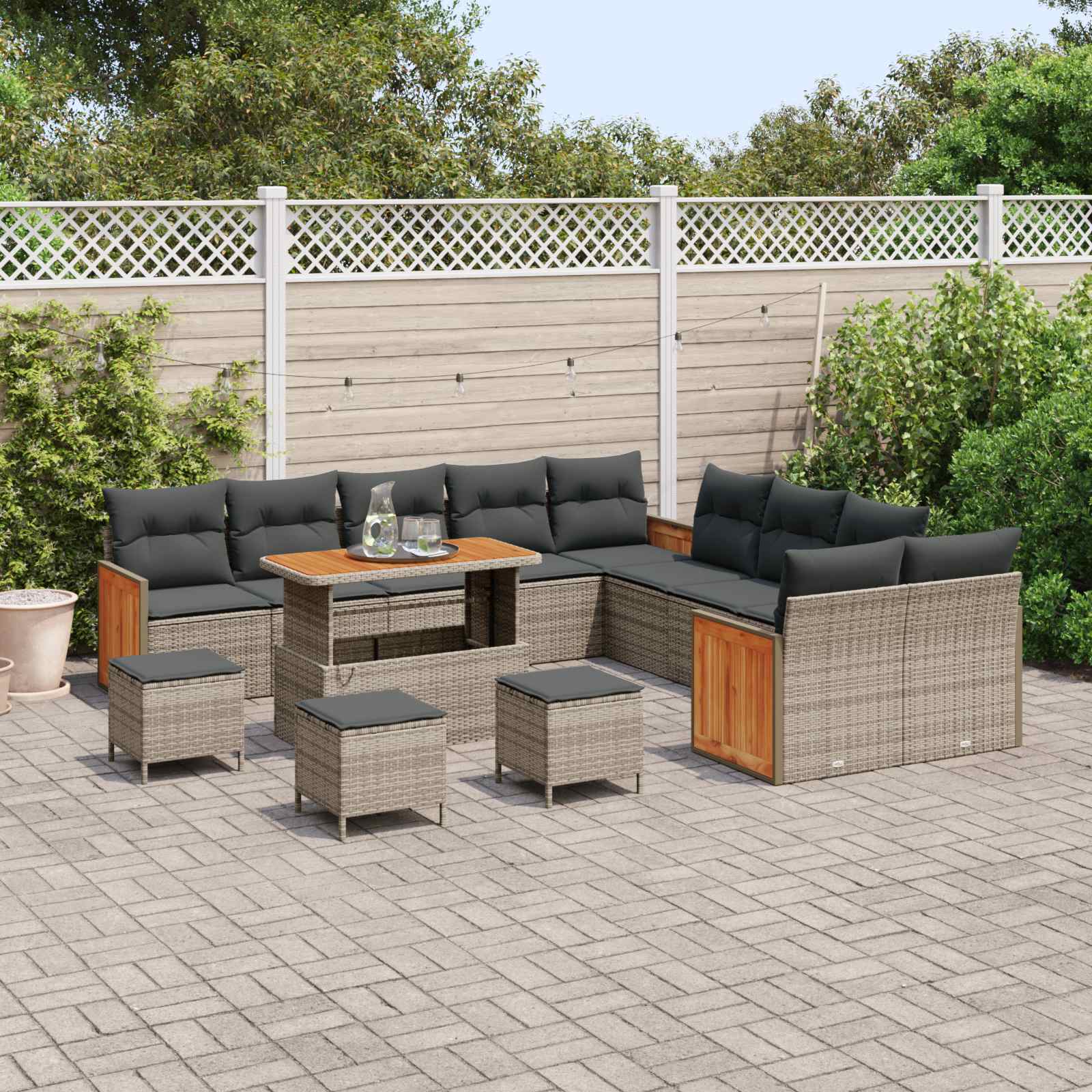 Set Divano da Giardino con cuscino 14 pcs Grigio | homemem39