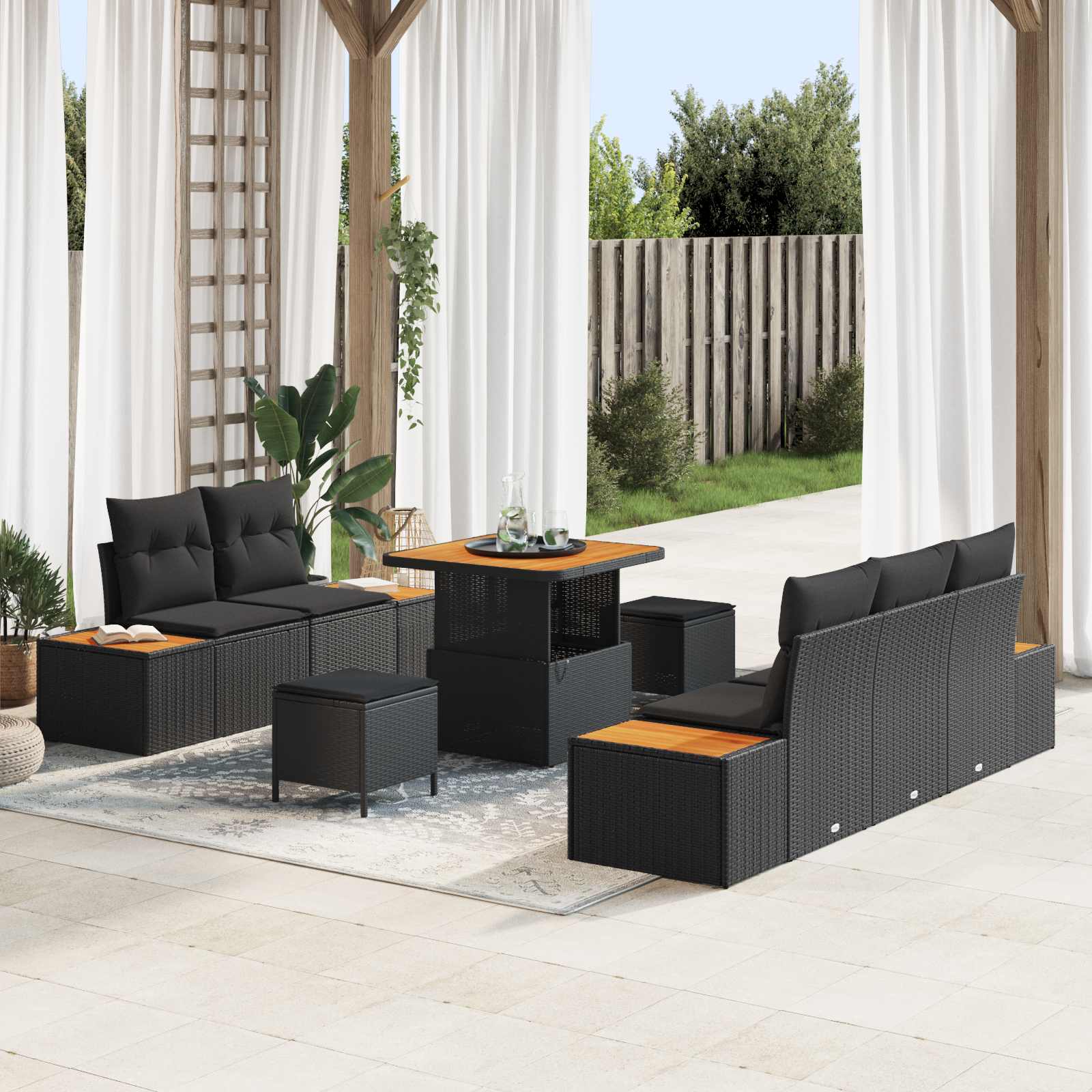 Set Divano da Giardino con cuscino 8 pcs Nero | homemem39