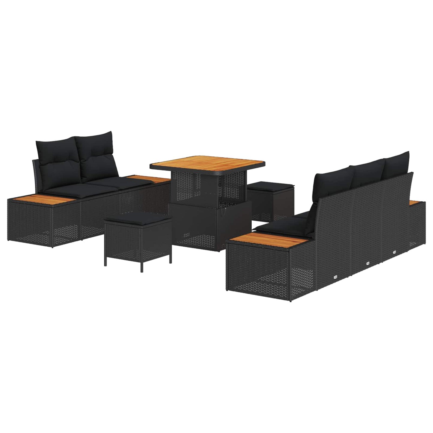 Set Divano da Giardino con cuscino 8 pcs Nero | homemem39