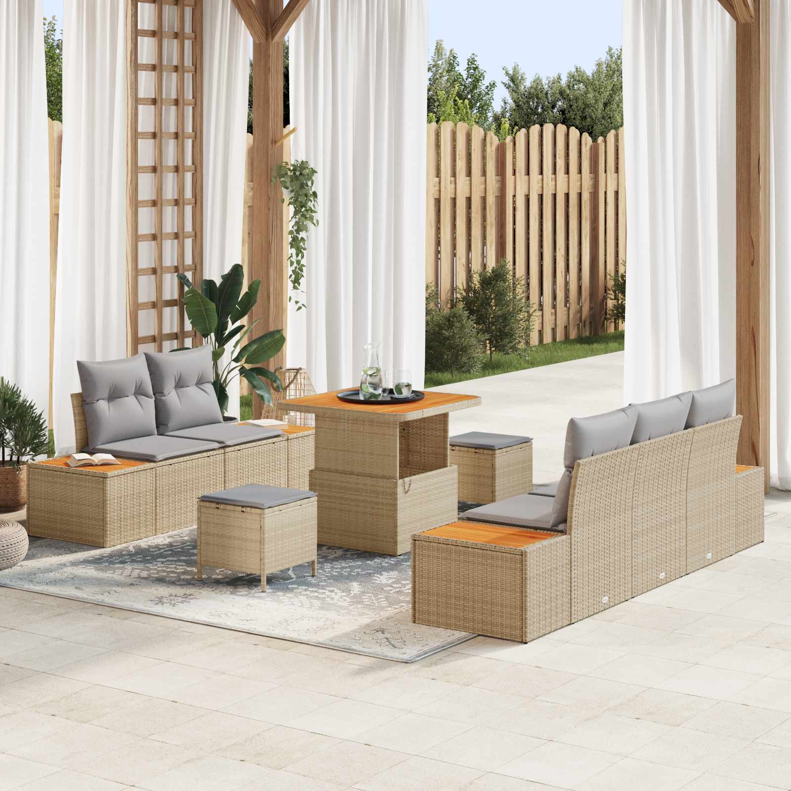 Set Divano da Giardino con cuscino 8 pcs Beige e Grigio Chiaro | homemem39