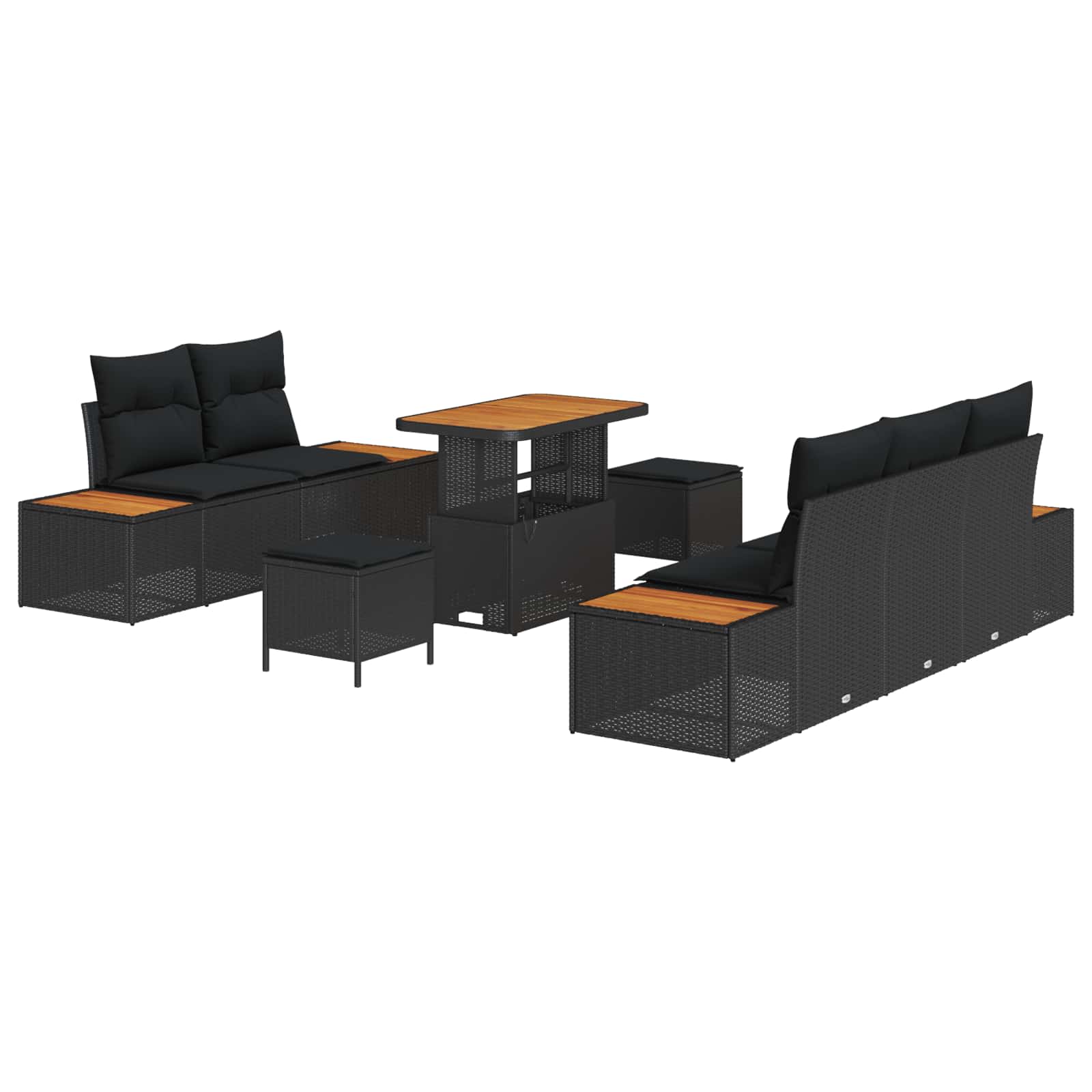 Set Divano da Giardino con cuscino 8 pcs Nero | homemem39