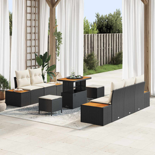 Set Divano da Giardino con cuscino 8 pcs Nero e Crema