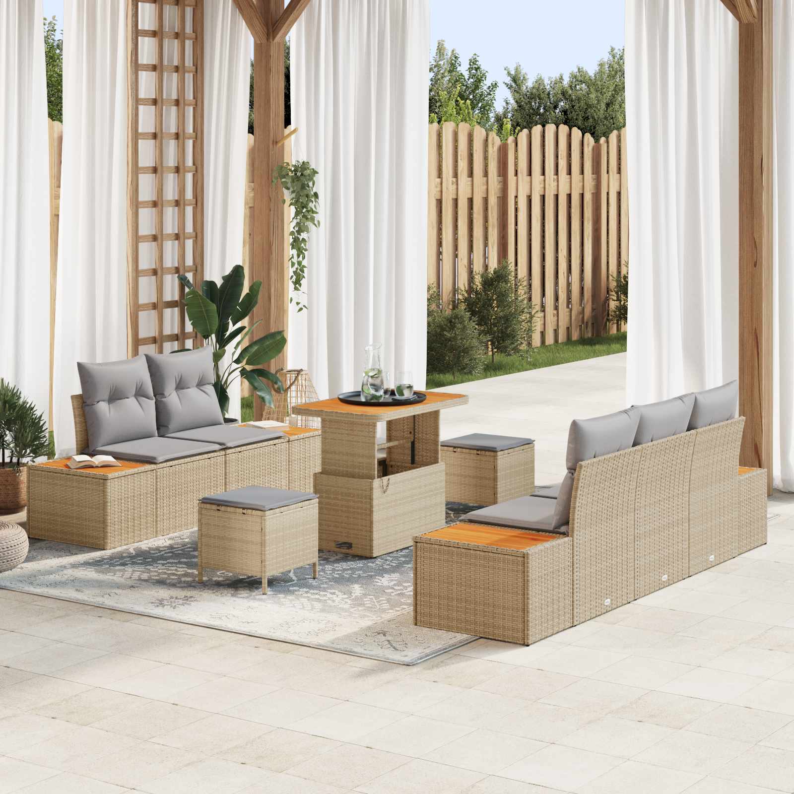 Set Divano da Giardino con cuscino 8 pcs Beige e Grigio Chiaro | homemem39