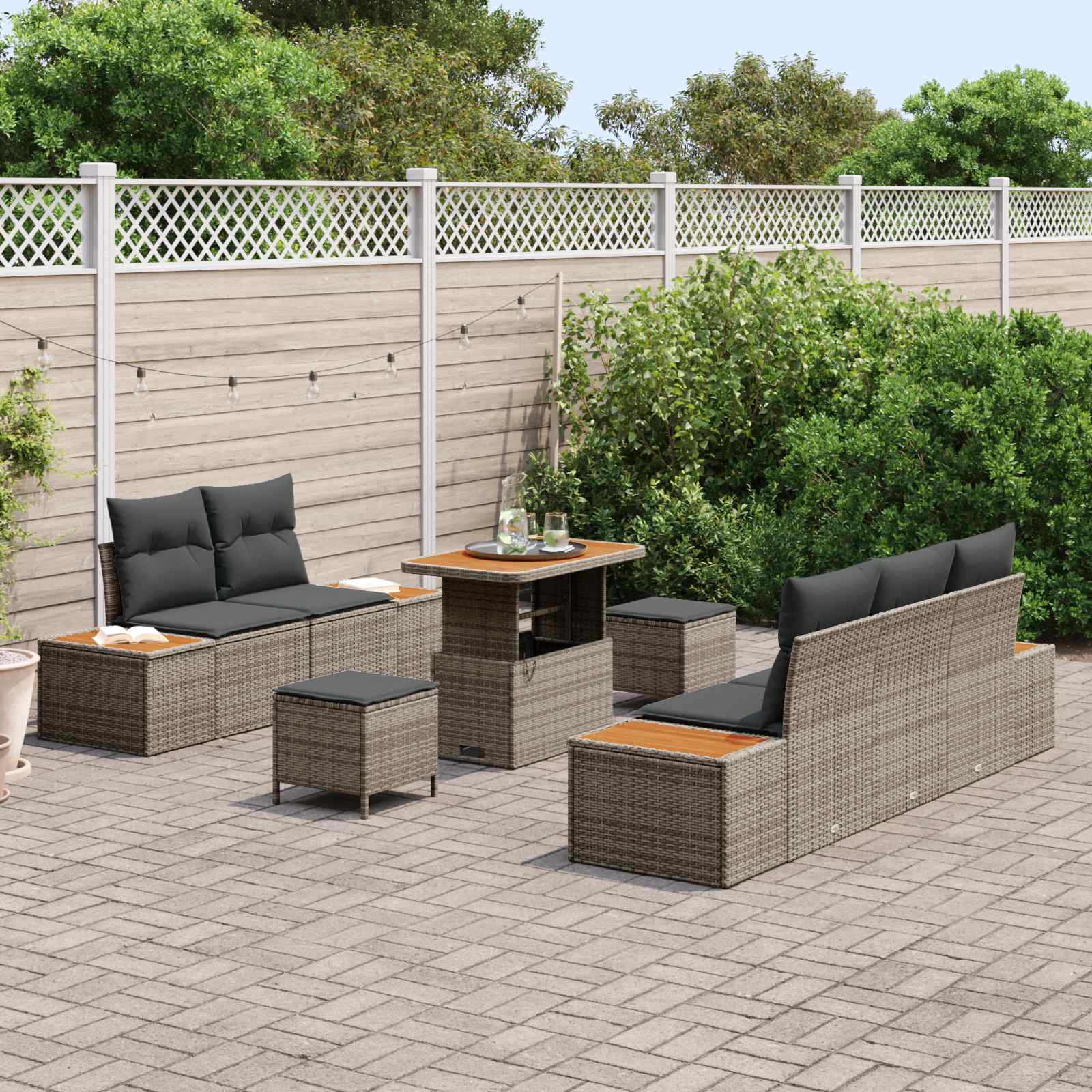 Set Divano da Giardino con cuscino 8 pcs Grigio | homemem39